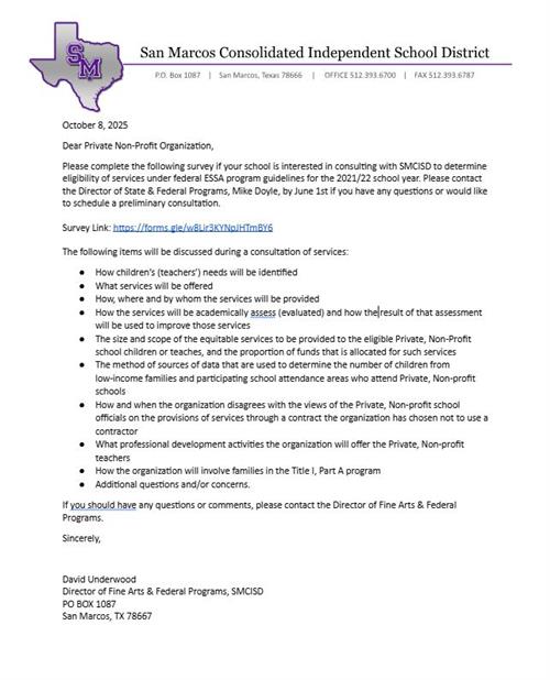 Private Non-Profit Letter